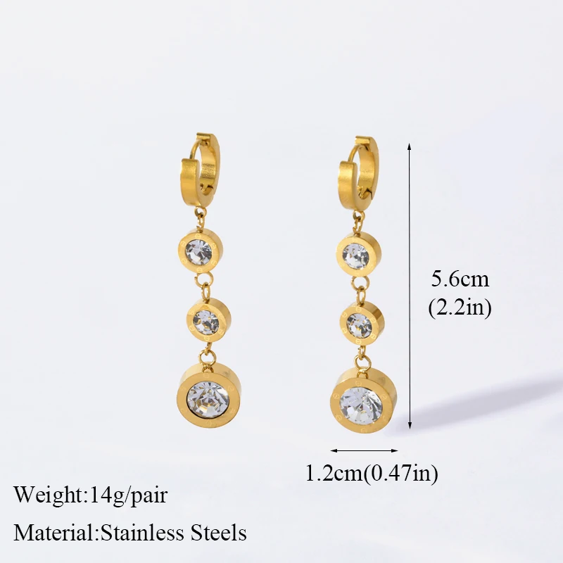 EILIECK 316L Stainless Steel Round White Zirconia Dangle Earrings For Women Fashion Ear Drop Waterproof Jewelry Holiday Gift