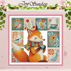 Coffee Fox Animals Patterns Counted Cross Stitch Set DIY 11CT 14CT 16CT Stamped DMC Cross-stitch Kit Embroidery Needlework Gifts