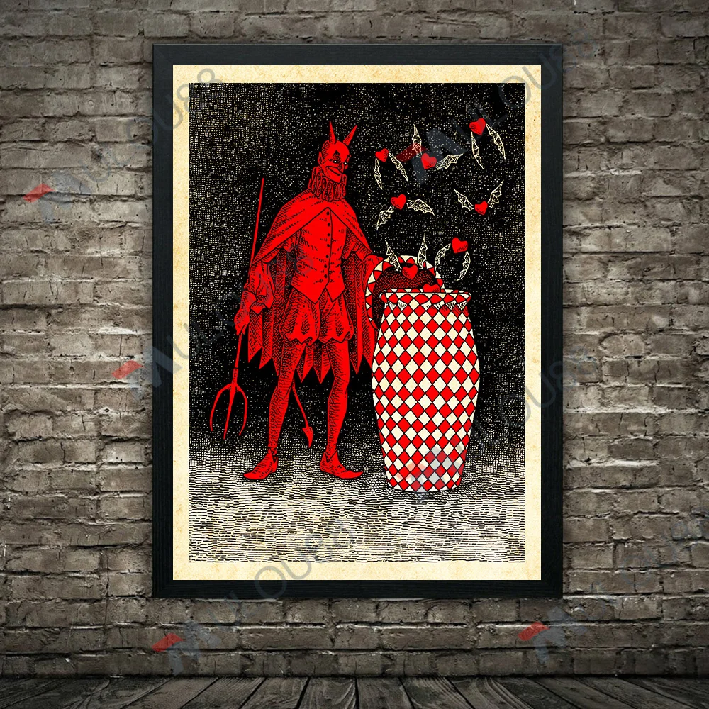 مصاص دماء إيرل والشيطان القلب ، خمر الرسم على لوحات القماش الجدارية ، شبح الغابات والهيكل العظمي الرومانسي ، طباعة ملصق فني تجريدي ، ديكور #5