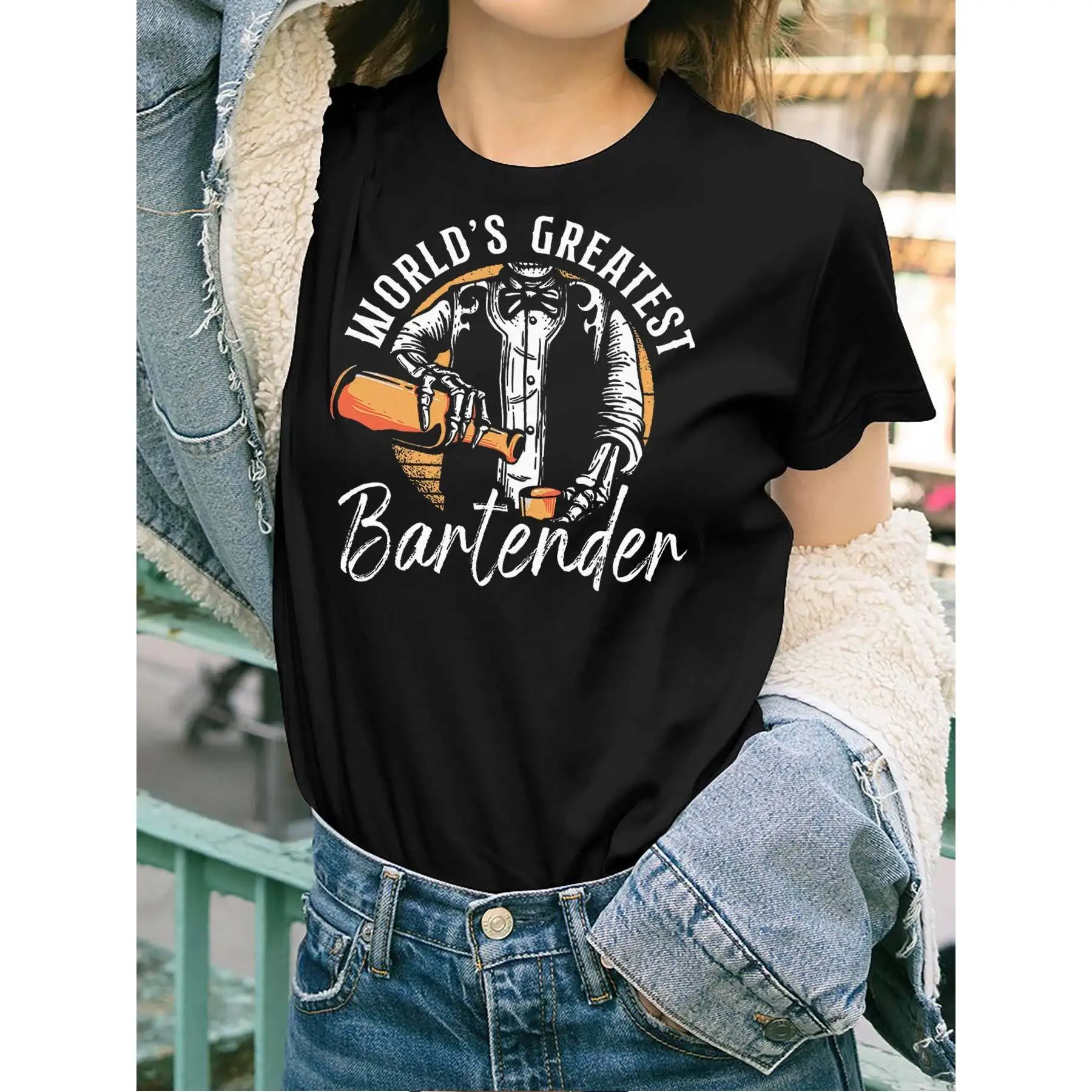 

World’s Greatest Bartender T-Shirt Unisex Funny Gift Tee for Bar Staff Mixologist Summer Casual Loose Fit S-3XL 2025 New