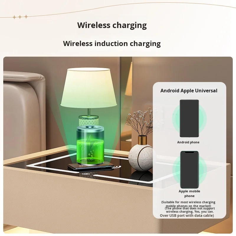 طاولة سرير ذكية حديثة مع درج تخزين شحن USB لاسلكي ومكبر صوت ذكي لأثاث غرفة النوم أو غرفة المعيشة
