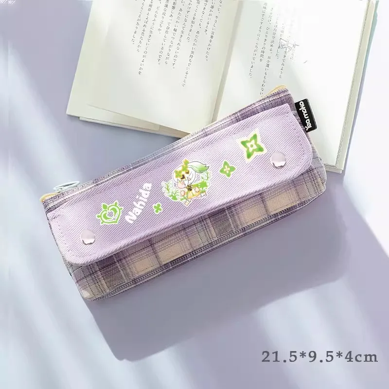 

Game GS Impact Cos Kaedehara Kazuha Balladeer Nahida Furina Zhongli Anime Cartoon Print Casual Plaid Canvas Pencil Case Gift