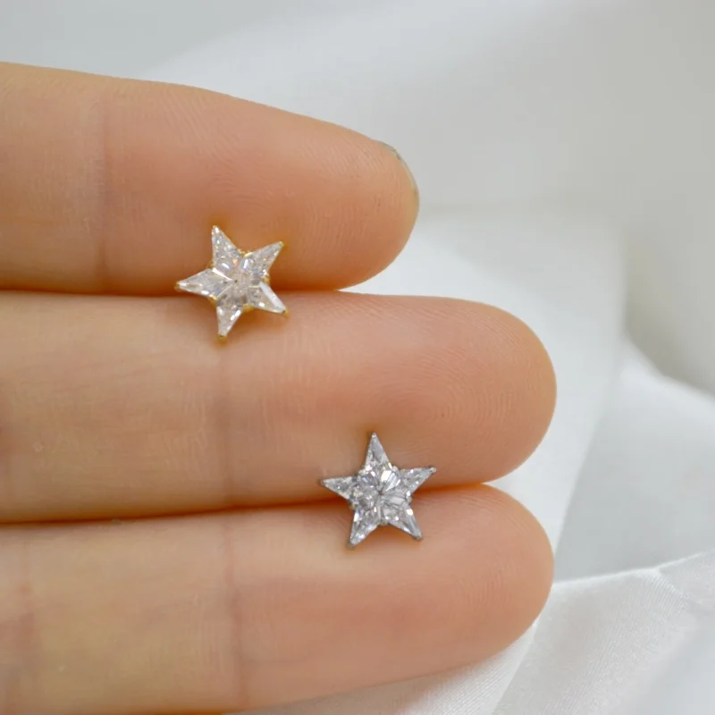 10pcs 16G G23 Titanium Astm F136 Star CZ  Internal Thread Lip Labret Bar Ear Helix Tragus Rook Barbells Stud Piercing Jewelry