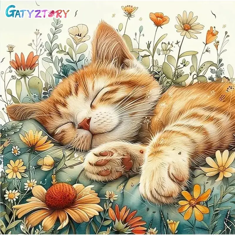 

GATYZTORY Flower Cat Diamond Painting Kit Unique Gift Diy Making Kits Animal Full Round/Square Modern Home Decor Gift Diy Gift
