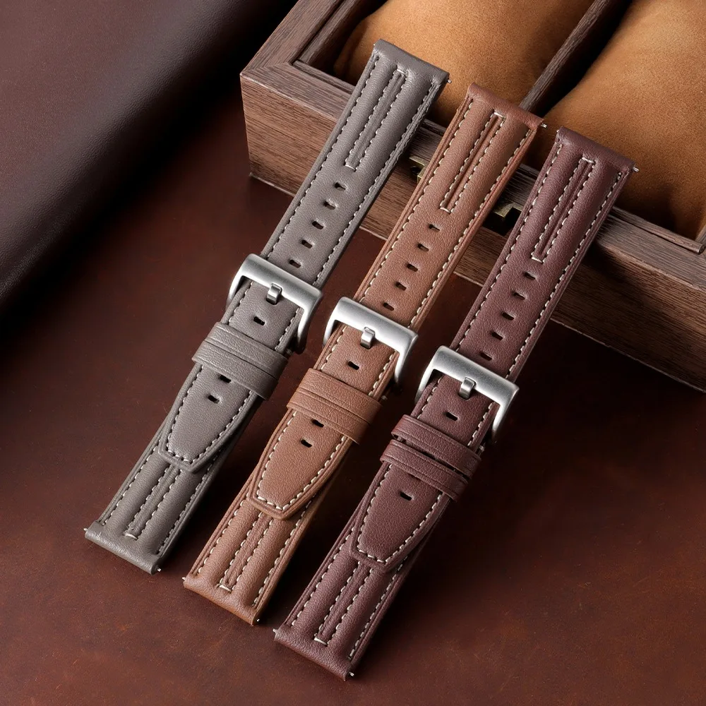 22mm for Seiko Bracelet for Rolex Handmade Stitching Leather Straps Smartwatch Woemn Men Vintage Wristband Solid Pin Buckle Band
