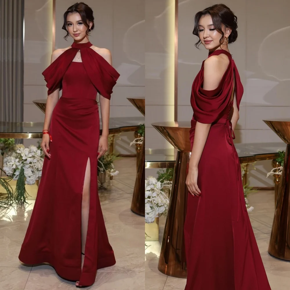 

Customized Modern Style Pleat Mermaid High Collar Long Dresses Bespoke Occasion Dresses Sizes Available High Quality Classic