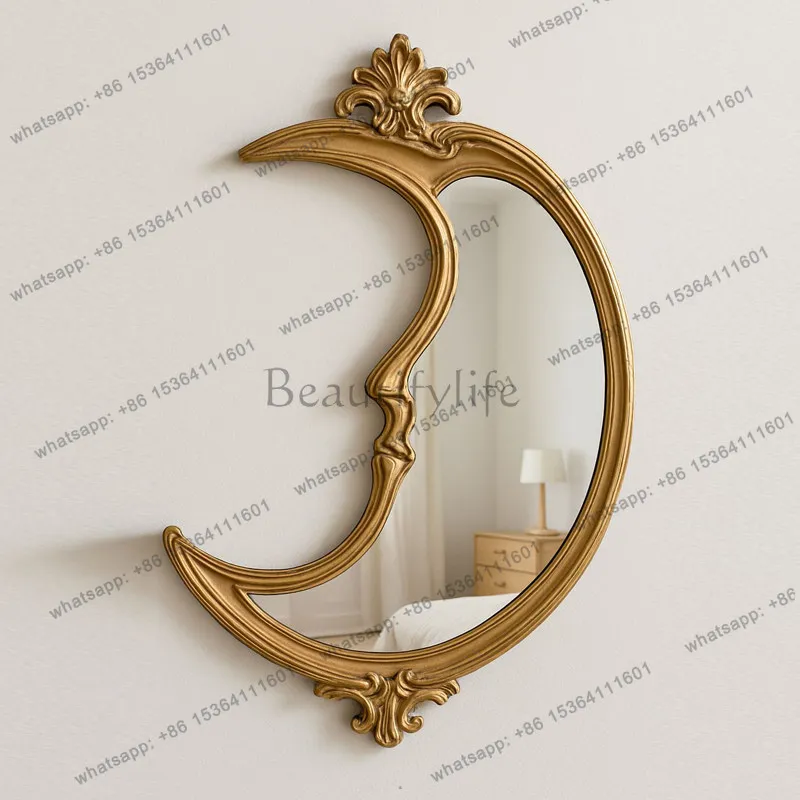 

New Chinese antique art mirror crescent decorative mirror French retro living room
