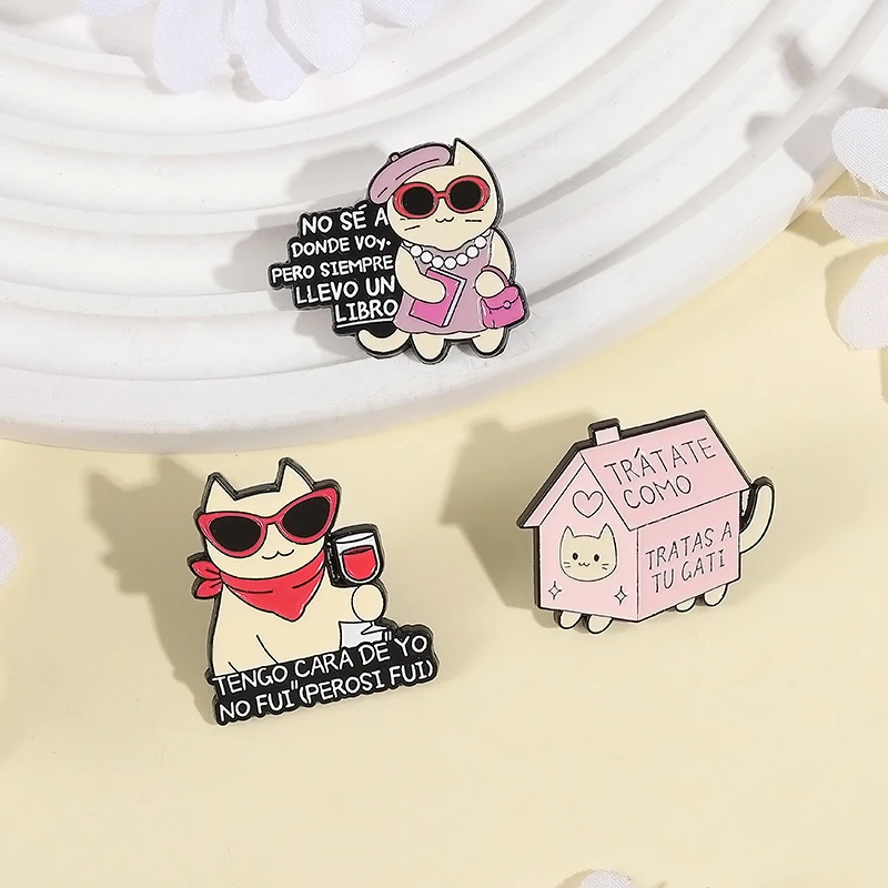 تراتيت كومو تراتاس a تو جريبا المينا دبابيس متعة الإسبانية يقتبس ملهمة دبابيس التلبيب شارات بيت القط مجوهرات بأشكال حيوانات #6