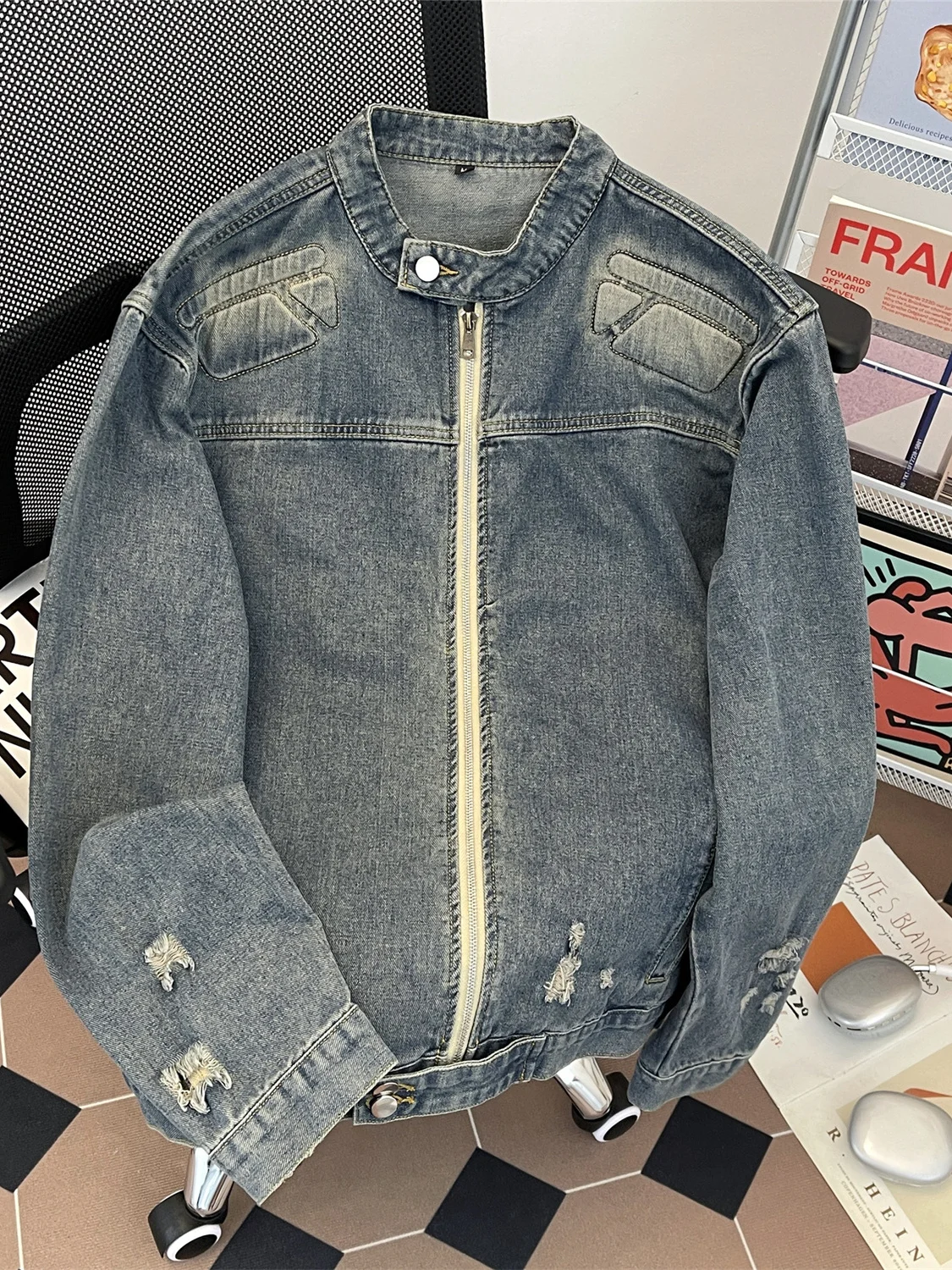 

Waed Vintage Men's Denim Jaet Autumn Loose Fit American Sle Deconstructed Design Cleanfit Top Youthful Energy Casual