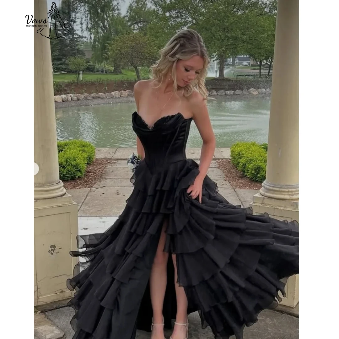 

Vows Custom Made Prom Dress Ball Gowns Line A Dresses Gala Black Robes De Cocktail Layered Formula Elegant Gown Robe Soiree 2025
