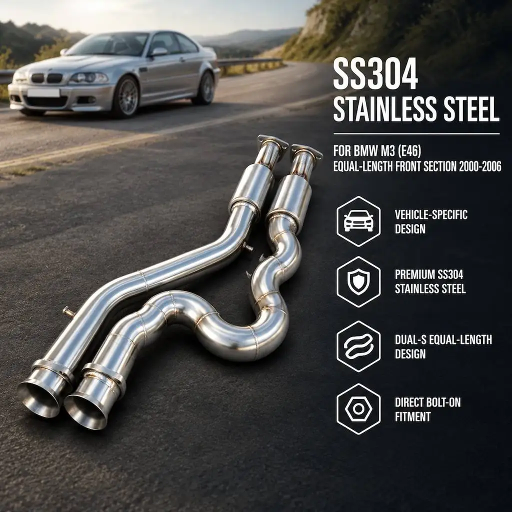 For BMW M3 E46 2000-2006 SS304Stainless Steel, High-performance Exhaust Downpipe