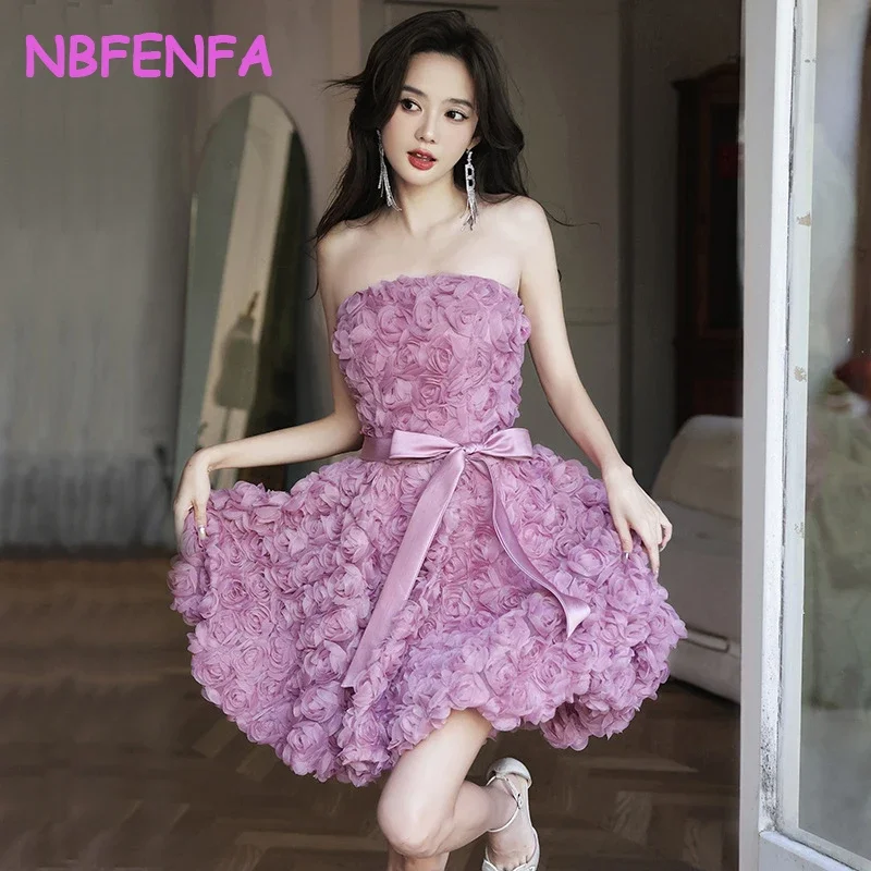 

NBFENFA Banquet Evening Dresses Sexy Girls Day Party French Style Tube Top Light Luxury Valentine's Day Dress Vestidos De Noche