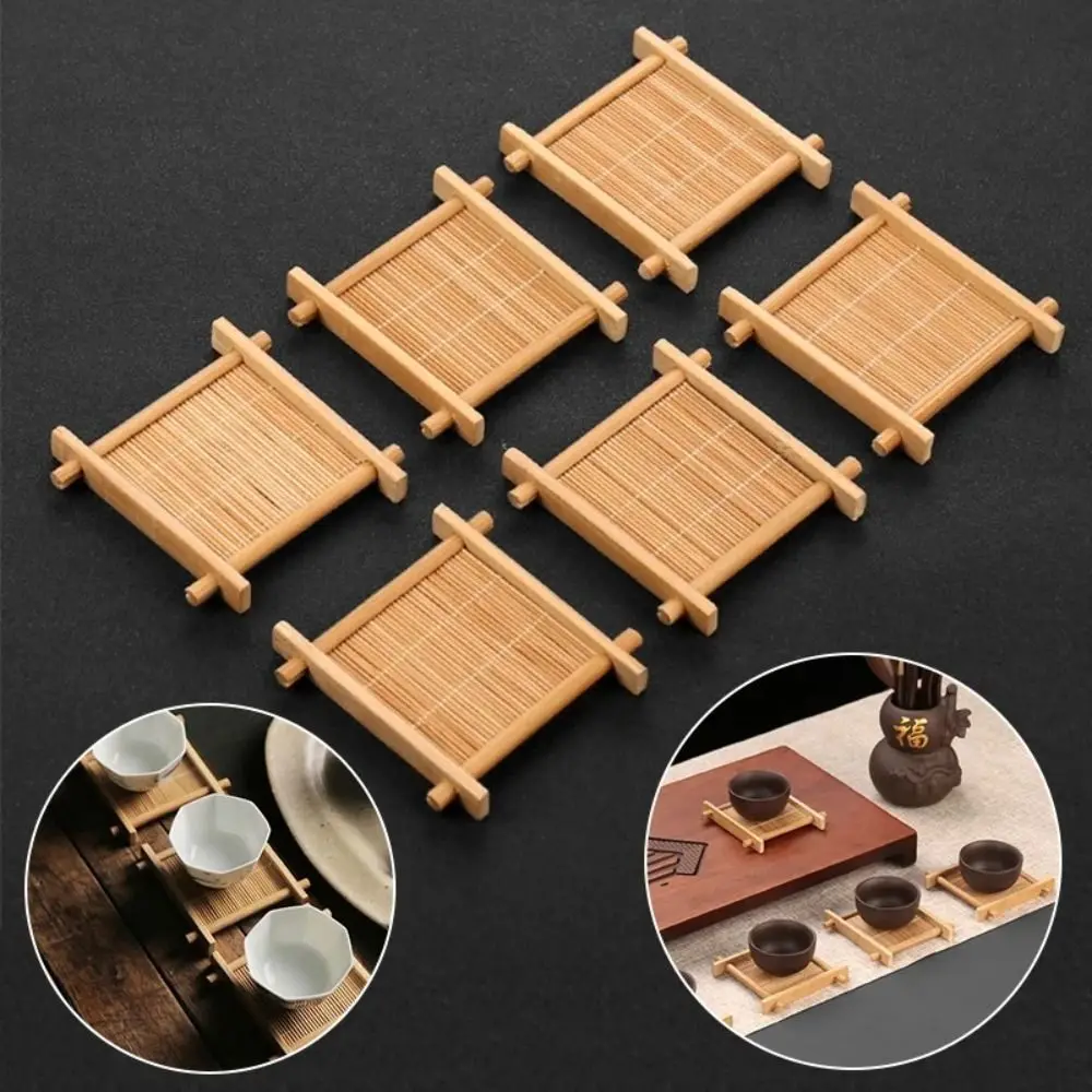 New Bamboo Teacup Pad Square Heat-resistant Heat Insulated Coasters Retro Dessert Pastry Tray