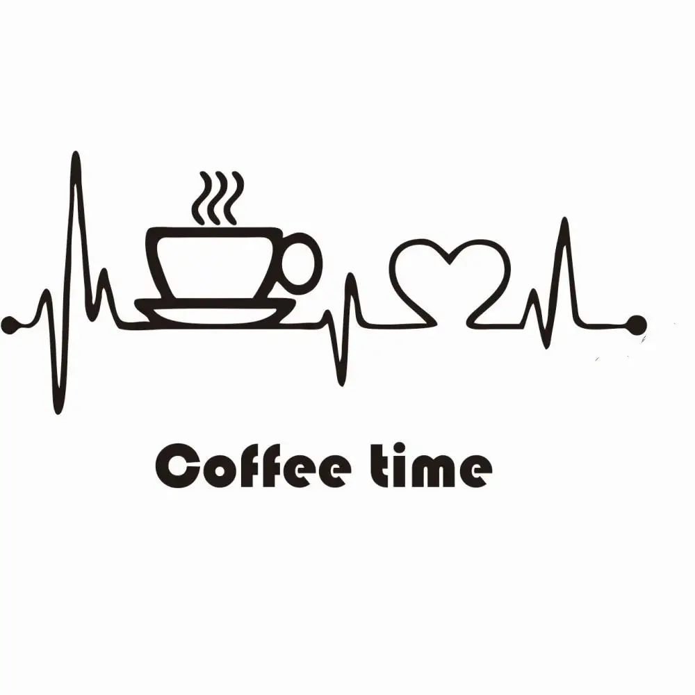 Wall Decor Vinyl Stickers Self-adhesive Removable Coffee Time Heartbeat Rate Coffee Shop Kitchen Wall Decals JZY075