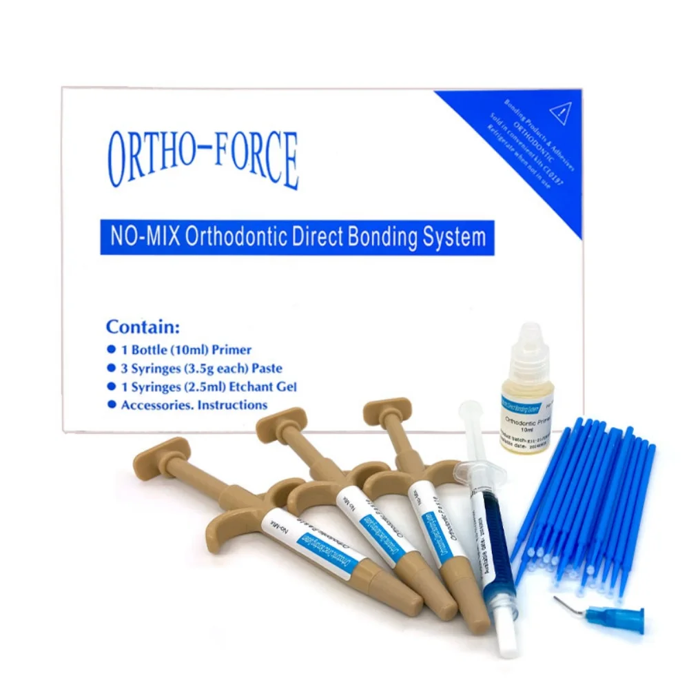 Dental Orthodontic Bracket Adhesive Kit Self/Light Cure Adhesive Etchant Acid Gel Bond Blue Glue No-Mix Direct Bonding System