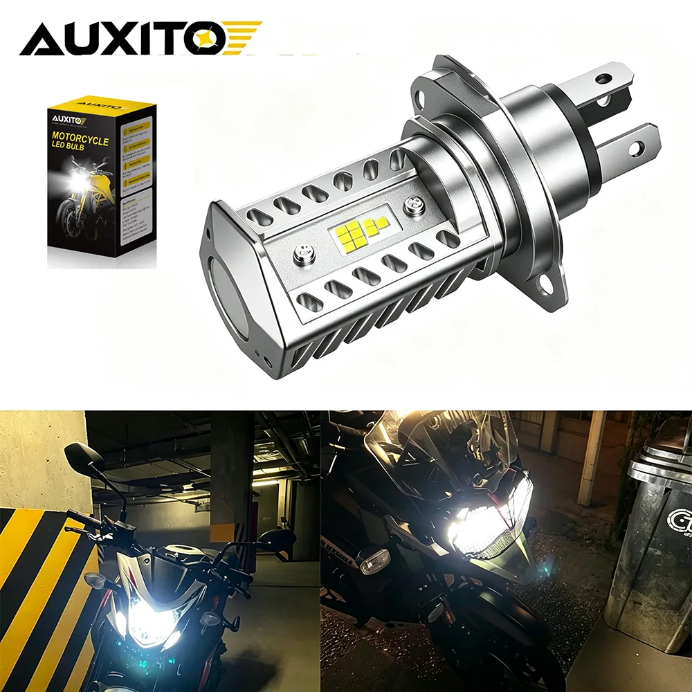 AUXITO 1Pc Motorcycle H4 LED Headlight Bulbs 9003 LED High Low Beam 6500K White Fanless Driving Light Lamps Super Bright 12V