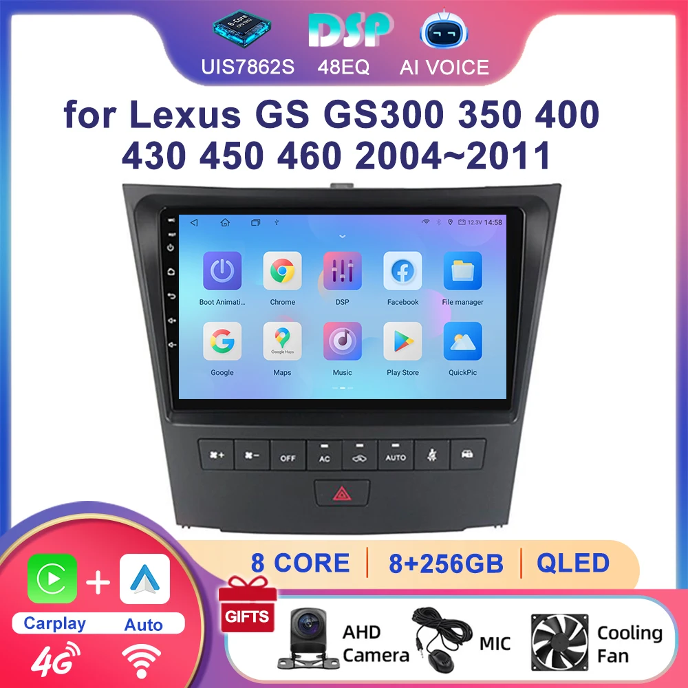 Octa-Core WIFI 4G DSP Carplay Car Stereo GPS Navigation Android Car Radio for Lexus GS300 350 400 430 450 460 2004~2011