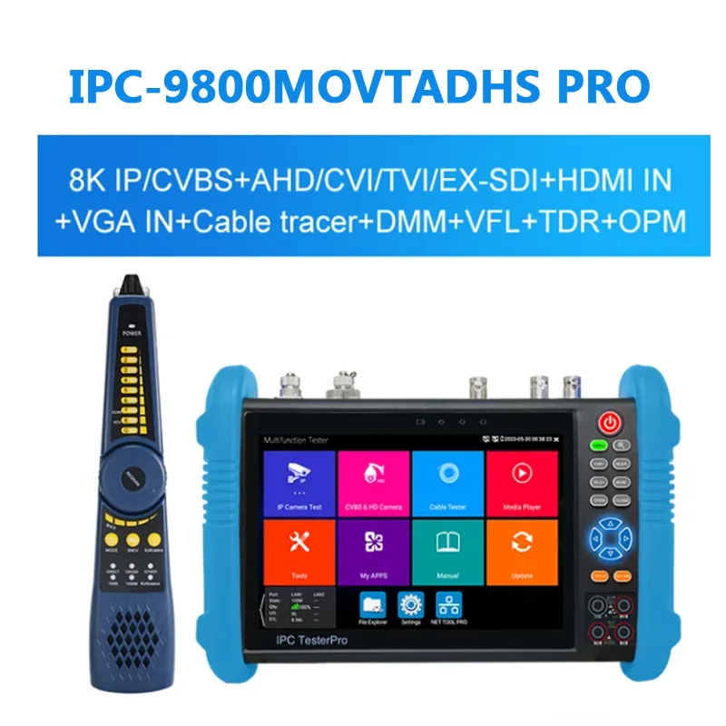 Ipc-9800movtadhs Pro IPC tester supports 8K IPC camera and VGA 8MP AHD CVI TVI test Wifi PTZ Cable tester HDMI PoE CCTV tester