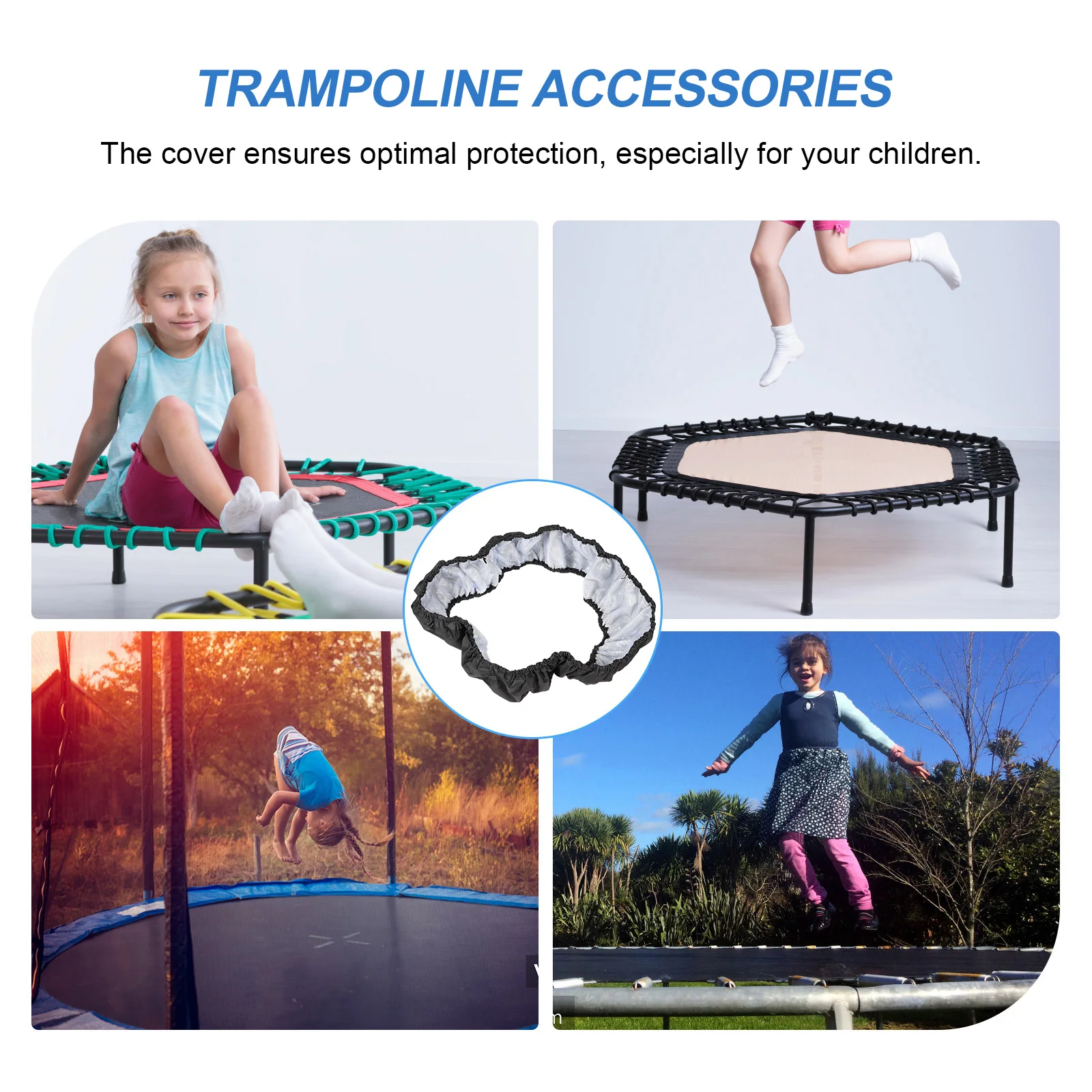 

1 pc 38 Inch Sponge Cover Round Trampoline Cover Safety Protector For Kids Durable Jumping Mat Accessory Black 96Cm