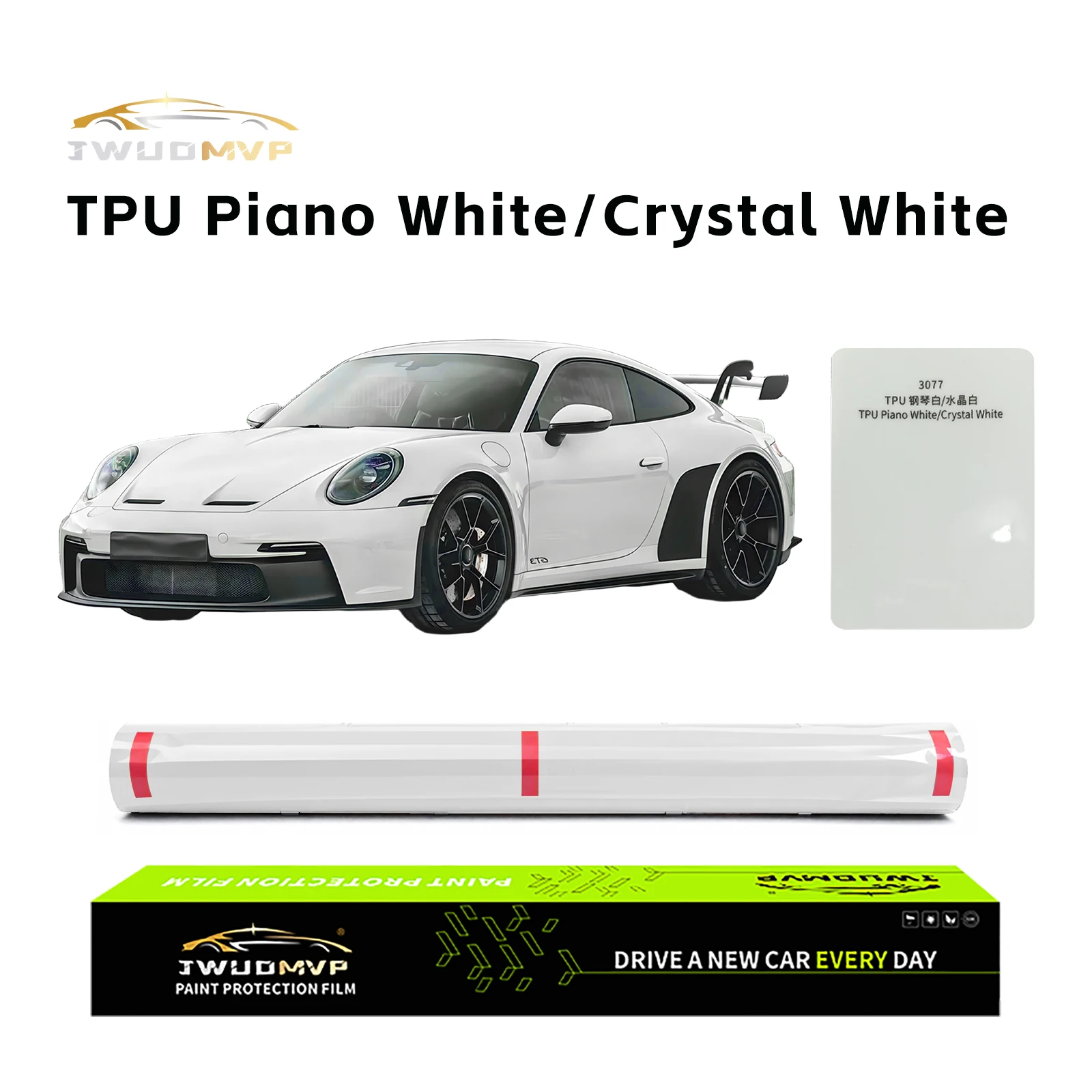 

JWUDMVP 1.52*15m TPU PPF Crystal White Color-Changing Film Self-Healing Scratch-Resistant Car Paint Protection Fi