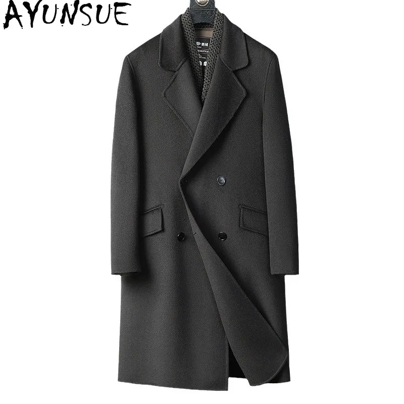 

AYUNSUE 100% Sheep Wool Jacket Men Winter Clothes 2025 Mid-length Trench Coat Man Double-sided Woolen Coat Goose Down Vest