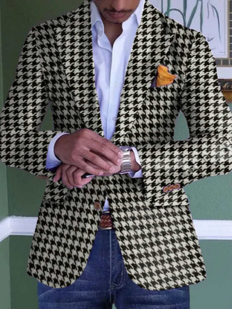 Street Fashion England - Vintage Herren Einreihiger Slim-Fit Karo-Blazer Klassisches
