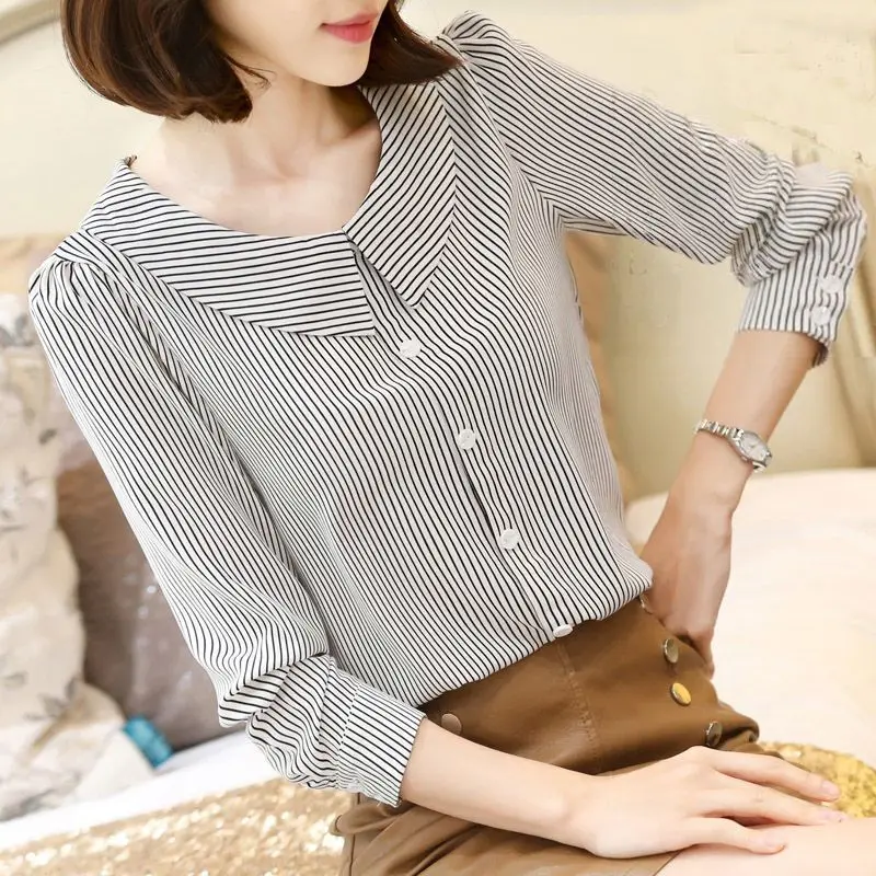 2023 Spring Autumn New Solid Color Shirt Women Fashion Doll Collar Long Sleeve Button Blouse Elegant Cute Casual All-match Tops