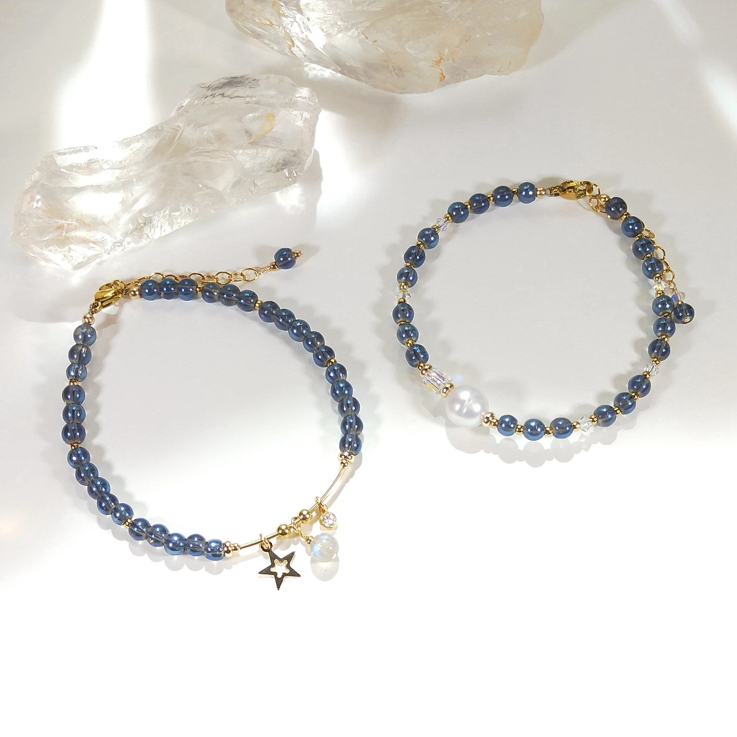 

Lii Ji Blue Aurora Quartz 4mm American 14K Gold Filled Charms Handmade Bracelet