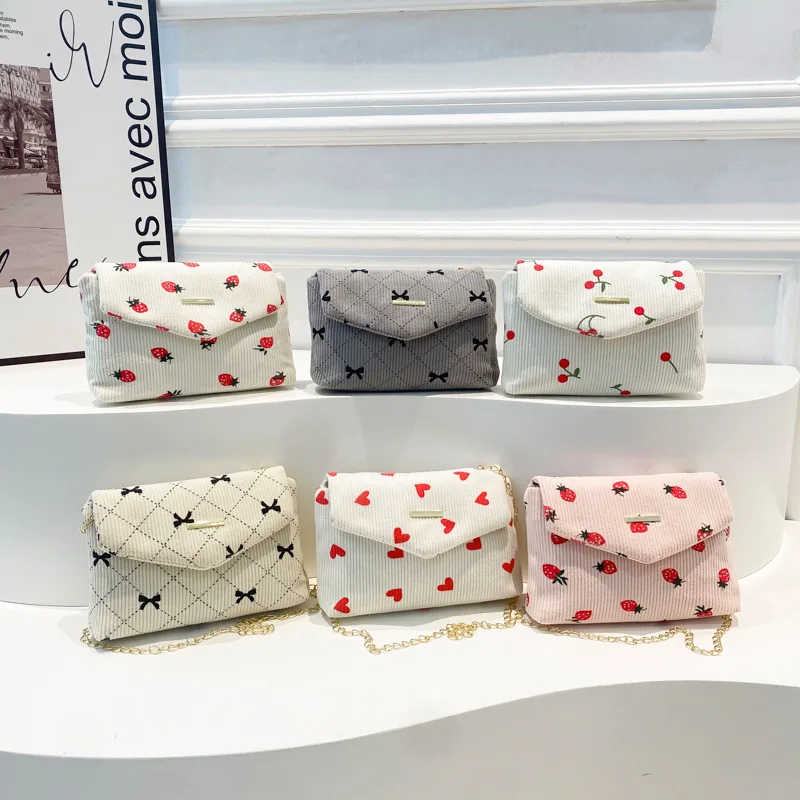 

2025 New Women's Corduroy Trendy Unique Pastel Print Bowknot Chain Shoulder/Handheld Bag - Commuting Chic