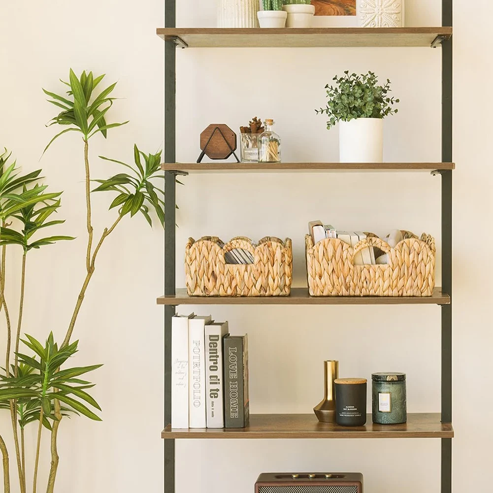 Scalloped Wicker Basket, Nursery Basket with Handles, Woven Rattan Baskets for Organizing, Basket Shelf Decorative