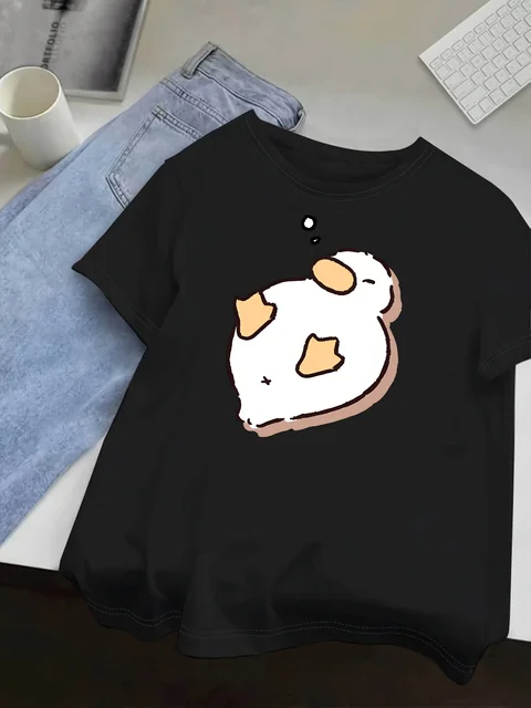Women's T-shirt Short Sleeved Cute Sleeping Duck