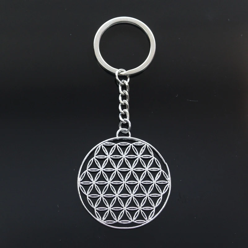 Hot Fashion Datura Stramonium Flower Of Life Yoga 48x44mm Pendant 30mm Key Ring Chain Silver Color Men Car Keychain Dropshipping