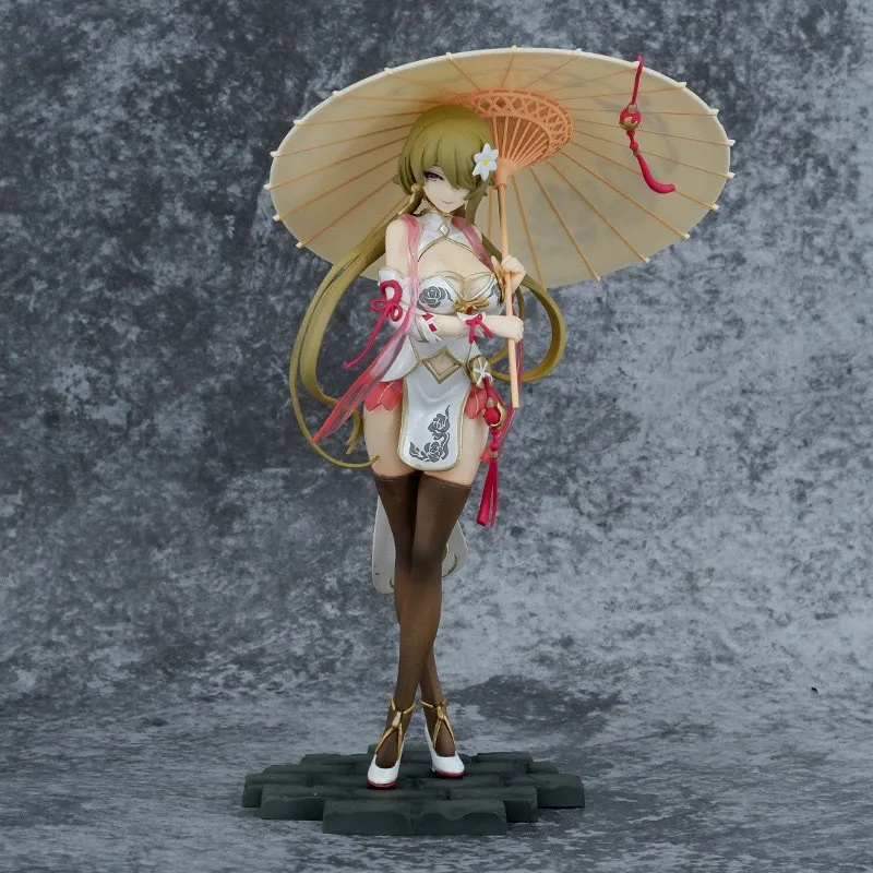 Honkai Rita Anime-Figur Huanxisha Cheongsam in stehender Pose mit Papierregenschirm, PVC, 25 cm, Desktop-Ornament für Anime-Sammler