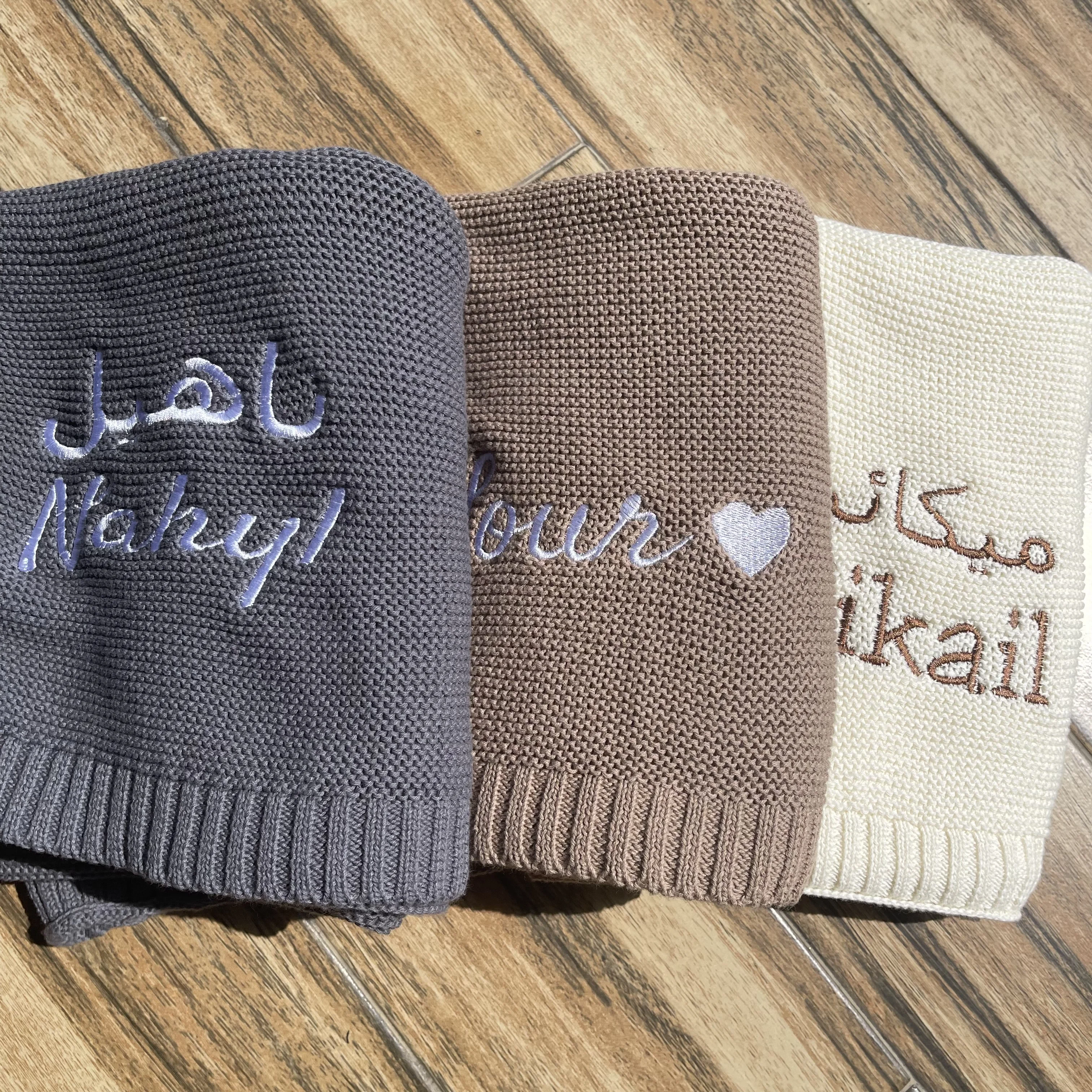 Cotton Knitted Blanket Personalized Embroidered Name Baby Boy Baby Girl Soft Blanket Baby Shower Breathable Stroller Blanket