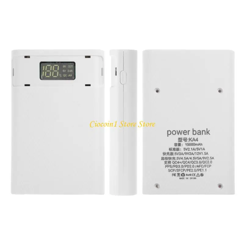 A3PC QC3.0 USB Type-C PD 4x 18650 Battery DIY Box for Cell Phone Tablet 5V/3A 9V/2A 12V/1.5A Lightweight Durable