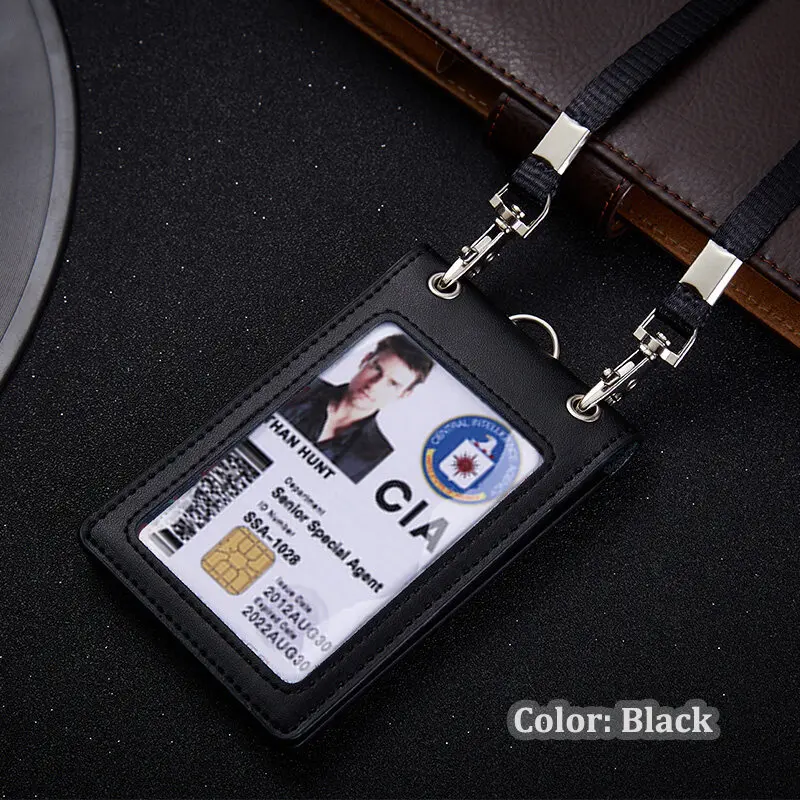 High Quality Reporter Work Card Neck Lanyard Badge ID Credit Card Holder Genuine Leather Business Air Hostess Name Tag Id Cases