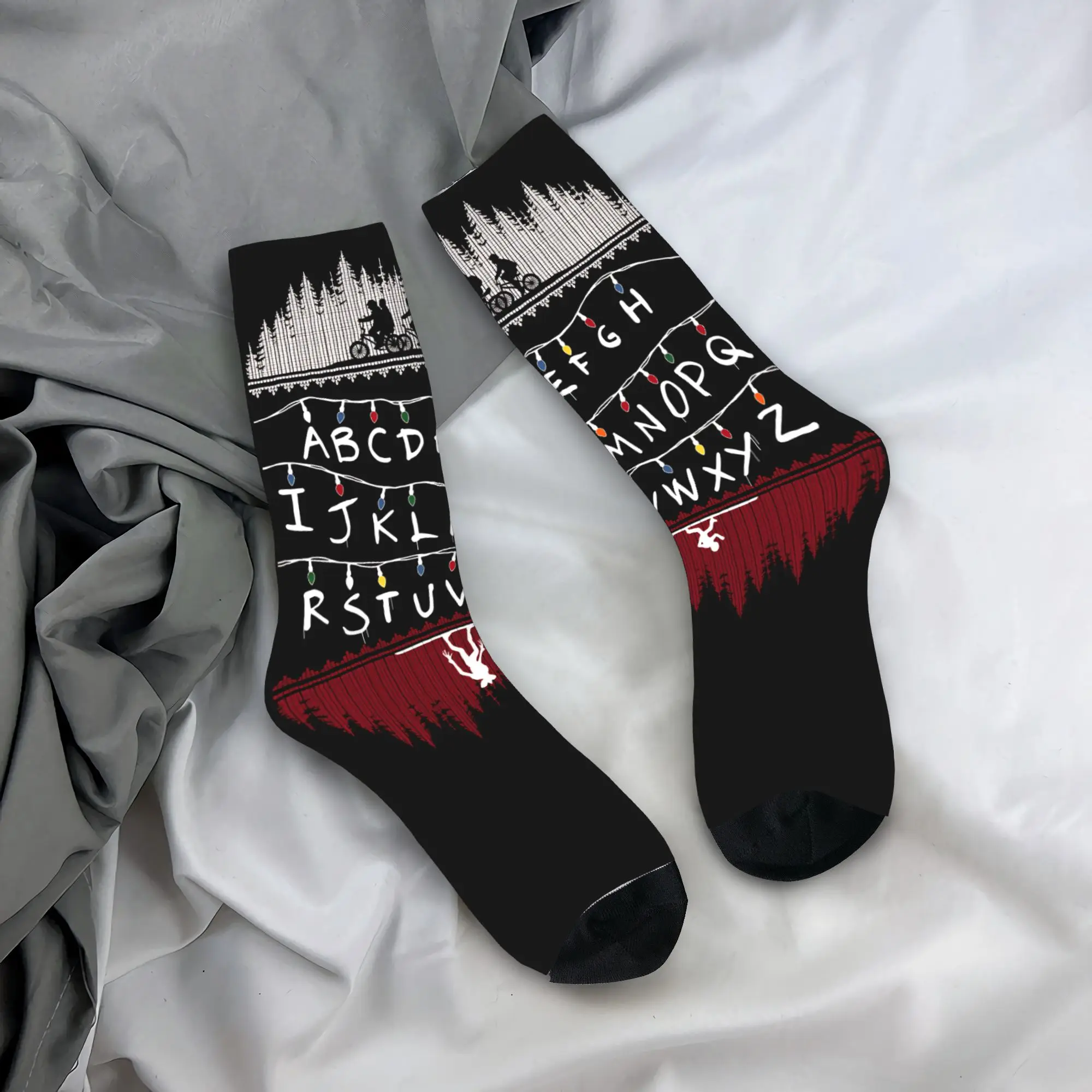 Stranger Alphabet Lights Socks  Kawaii Stockings Winter Non Skid Men Socks Warm Soft Pattern Skateboard Socks