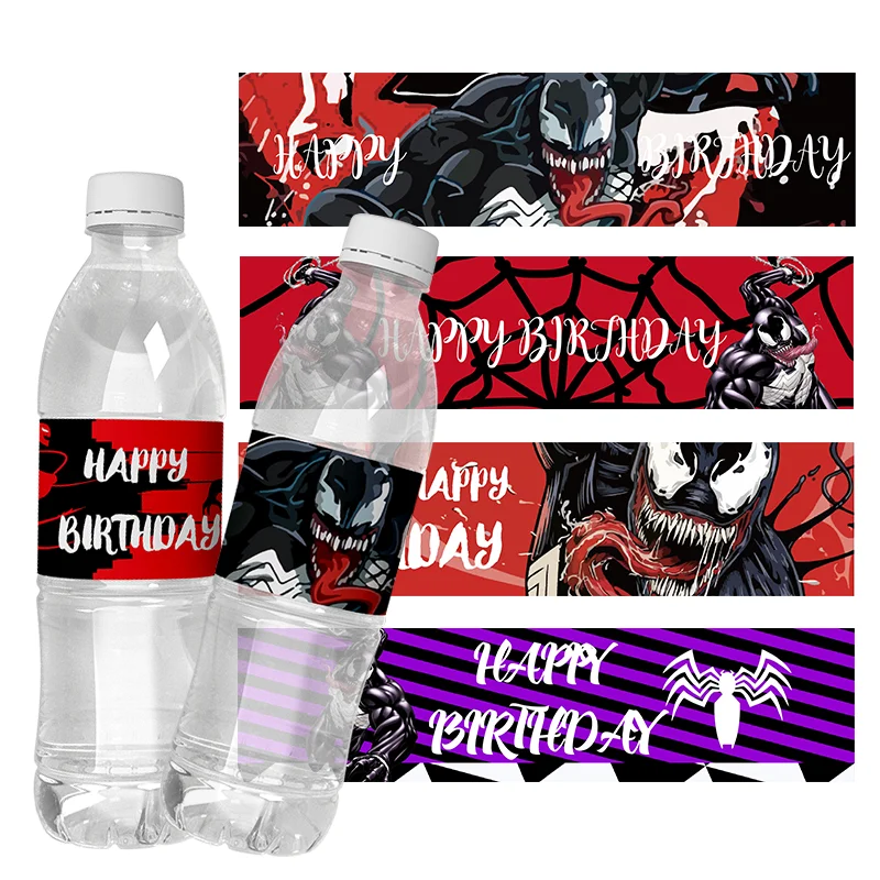 6Pcs Venom Water Bottle Labels Baby Shower Venom Theme Water Bottle Stickers Labels Wraps Kids Birthday Party Decorations supply