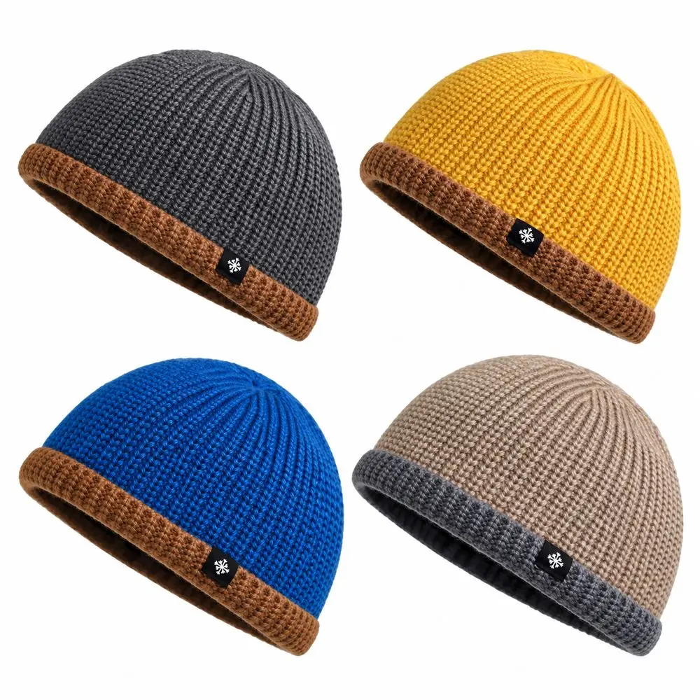 Fashion Thickened Knitted Beanie Stretchy Fit Contrast Cuff Cuffed Beanie Wind Resistant Winter Skull Cap Winter Wear