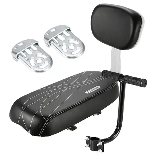 Imagen 2 del producto Asiento trasero de bicicleta resistente al agua de cuero PU, cojín suave, asiento trasero para niños con respaldo, accesorios para bicicleta