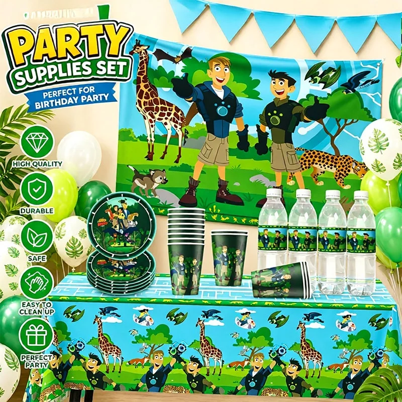 Décorations de fête jetables à motif de dessins animés Wild Kratts, ensemble spécifique pour les occasions de célébration thématiques