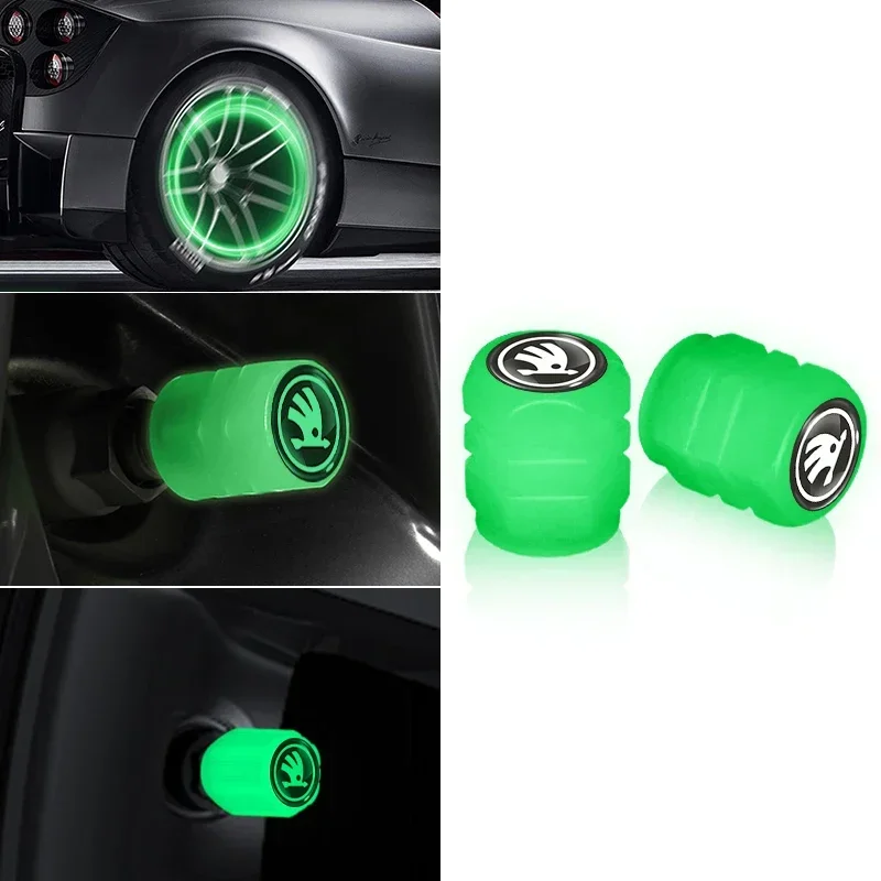 

4PCS Luminous Car Tire Valve Caps Cover For Skoda Octavia A2 A5 A7 Fabia Rapid Karoq Superb Kodiaq Yeti RS Scala Kamiq Citigo