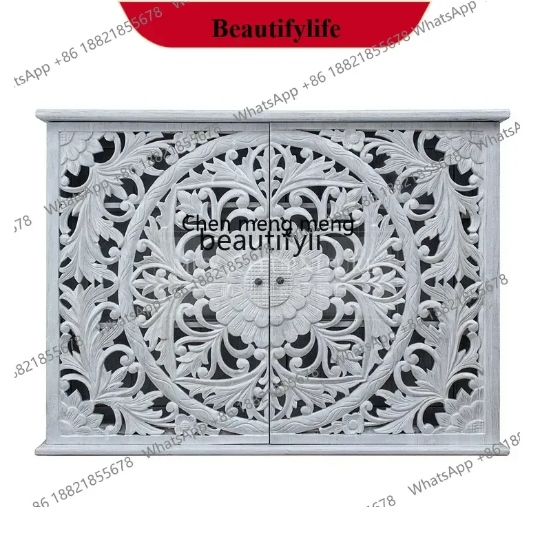 

D178 H French solid wood retro porch cabinet hollow carved multi-functional shoe cabinet living room wall decorative cabinet
