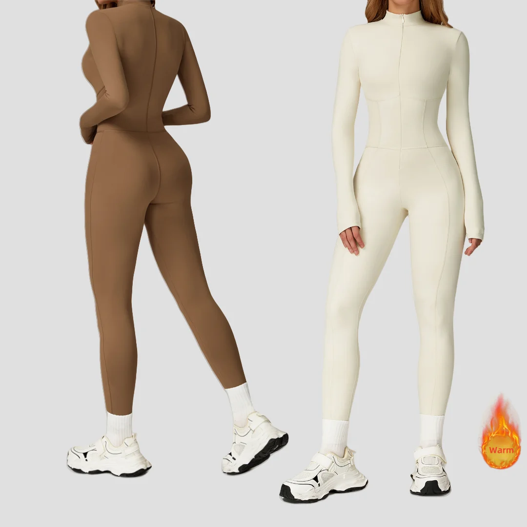 

Yoga Jumpsuit Sports Fitness Zipper Warm Long Sleeve One-piece Running Outdoor Casual Running Workout Clothes Gym Bodysuit Women