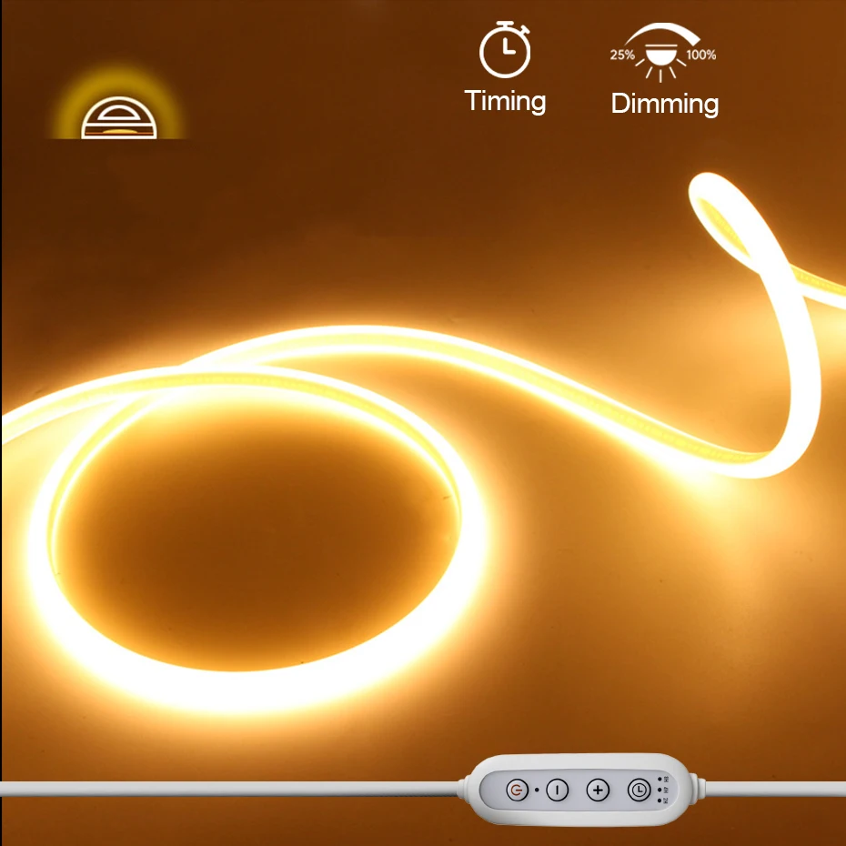 

110 В 220 В с регулируемой яркостью COB светодиодная неоновая лента 1 м-25 м диммер таймер США/ЕС/Австралия/Великобритании вилка IP65 светодиодная лента для дома, сада, кухни