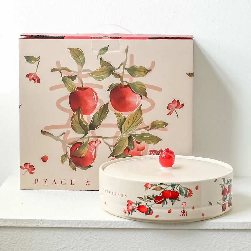 New Chinese style new peace and joy creative ceramic new year fruit plate snack nuts