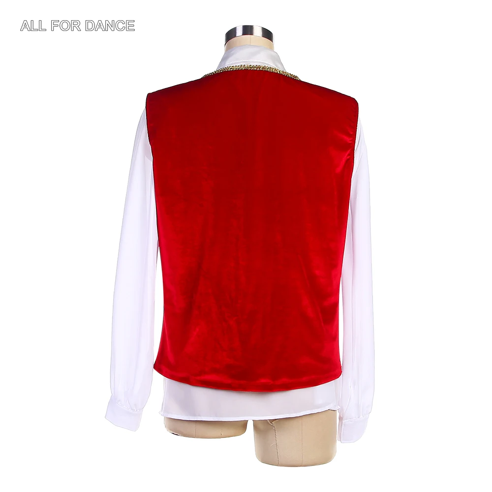 23159 Men's Ballet Top Tunic 2 in 1 Dance Costume Red Velvet Outfit and White Shirt Actress Dancewear Danseur Clothes