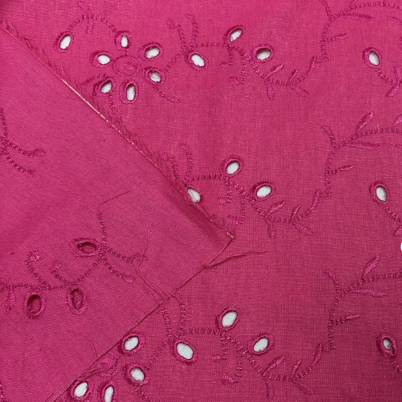 Embroidered Floral Linen Cotton Fabric Rose Pink Hollow Out Design Heavy Craftsmanship DIY Material Blouse Dress Fashion Design view 5