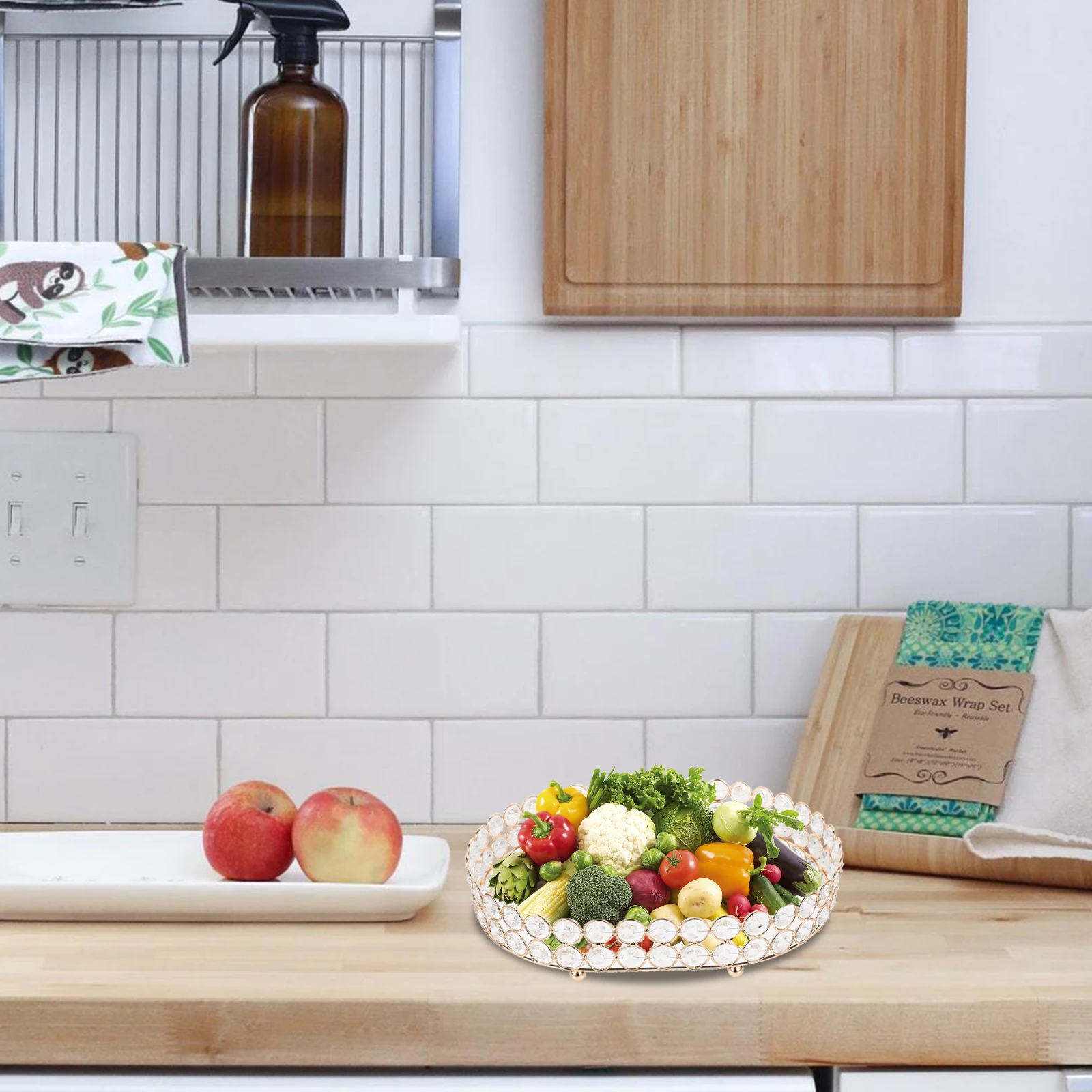 

1pc Jewelry Storage Tray Decorative Crystal Organizer For Desktop Bracelet Display Plate Cosmetics Holder Multipurpose Iron