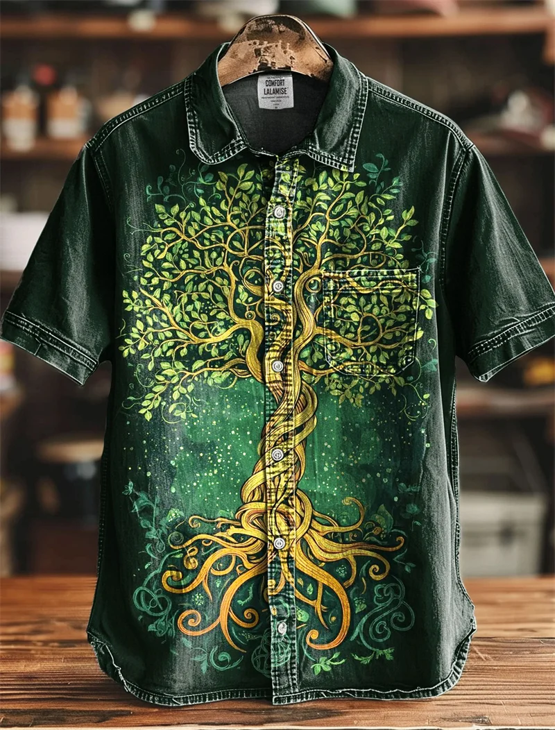 Ethnic Fashion World - Men's Linen Shirt Vintage Short Sleeve